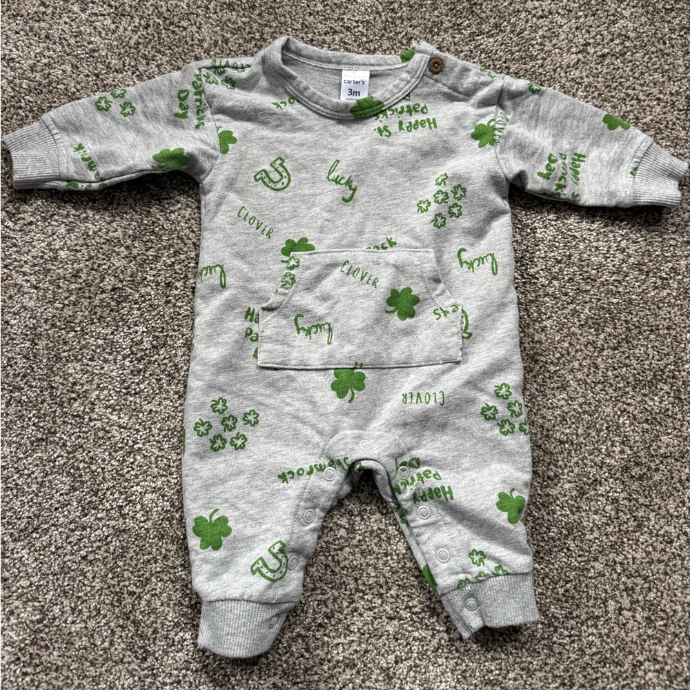 Carter's Gray and Green Clover Print Footie
